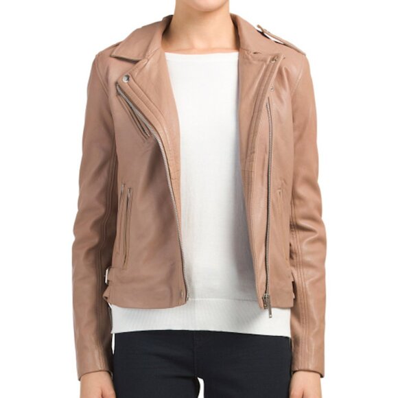 Amaryllis Washed Leather Moto Motorcycle Biker Jacket